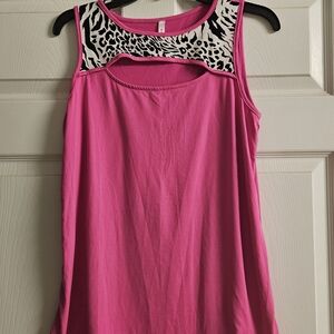 Pink Sleeveless Top with Animal Print Accent